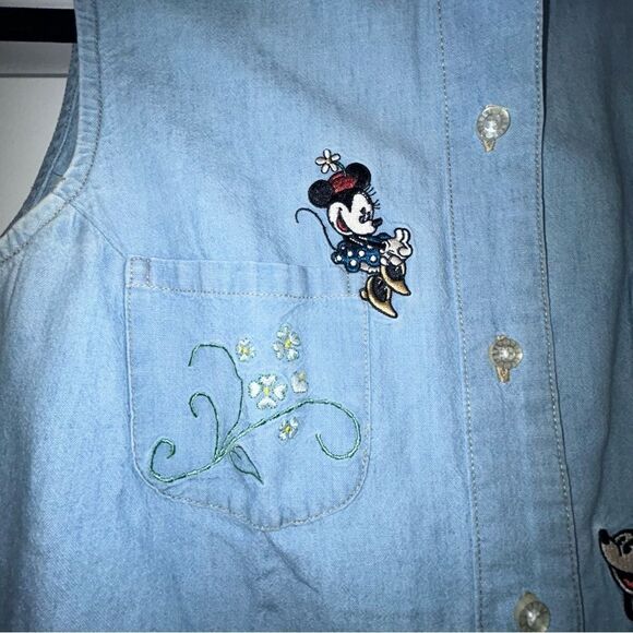 The Disney Store Button Front Mickey and Minnie Embroidered Sleeveless Top - Picture 2 of 6